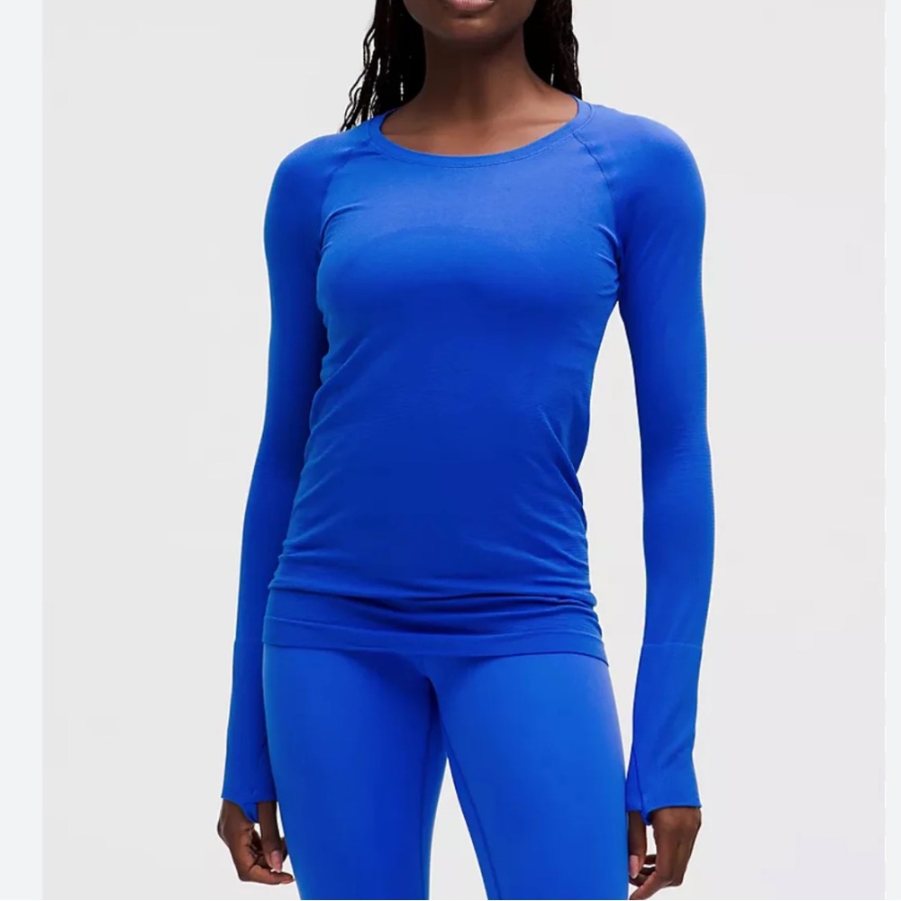 lululemon athletica Long Sleeve Crew Neck Top in Bright Blue